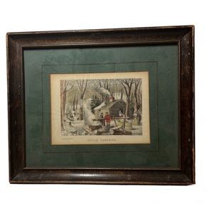 Vinage Currier & Ives framed print Maple Sugaring